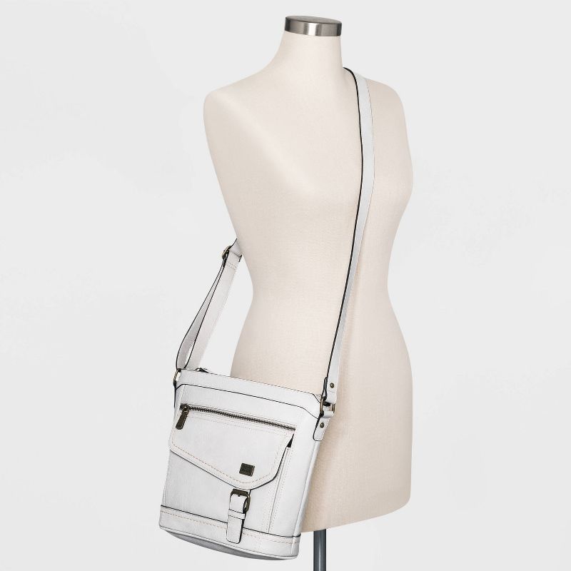 VR NYC Magnetic Strap Closure Mosaic Design Denim Laser Cut Crossbody Bag - Blue