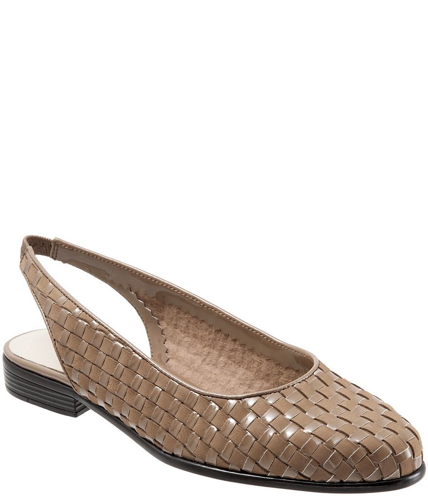Trotters Lucy Woven Suede And Patent Leather Slingback Flats