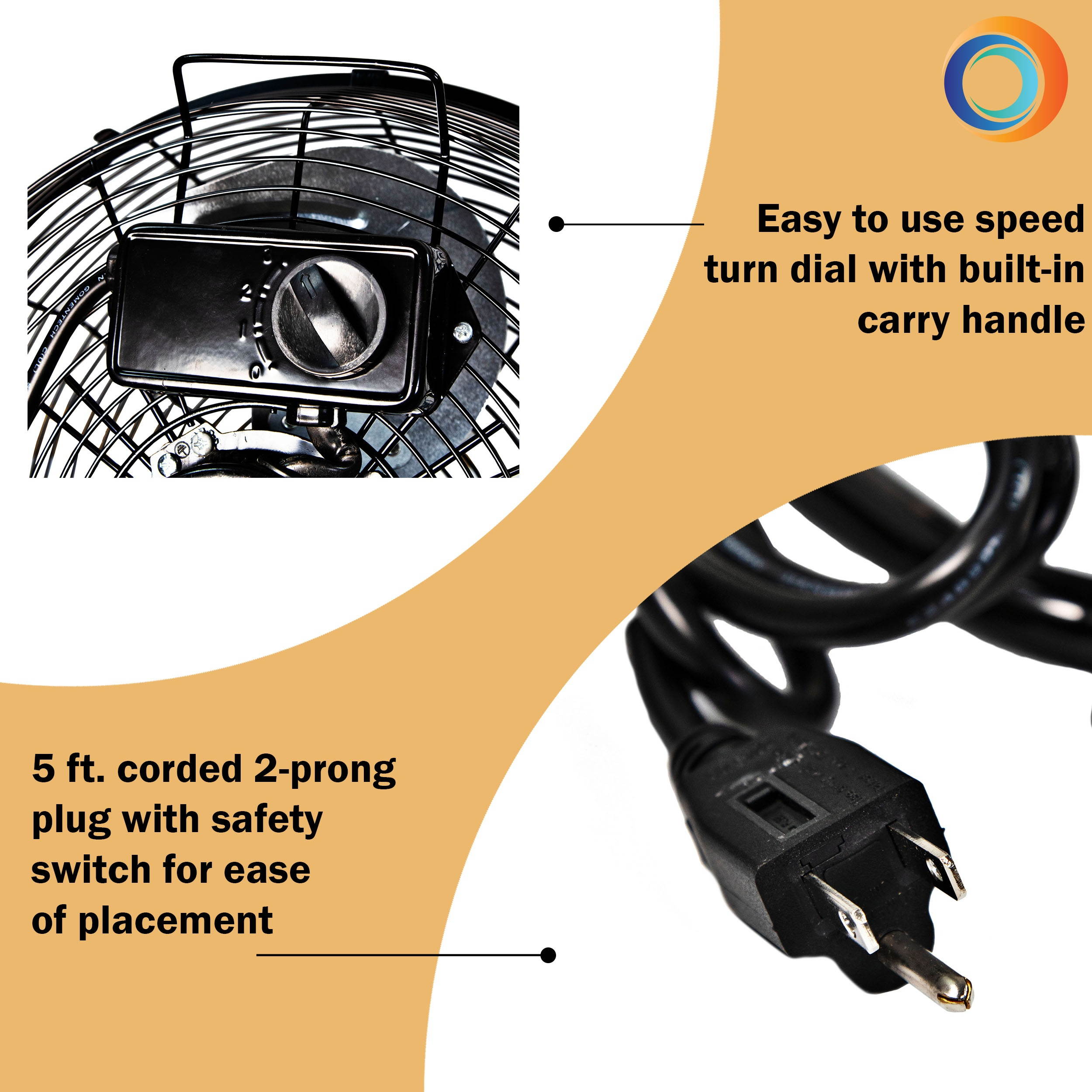 Comfort Zone CZHV12B 12-inch High-Velocity 3-Speed Floor Fan with 180-Degree Tilt