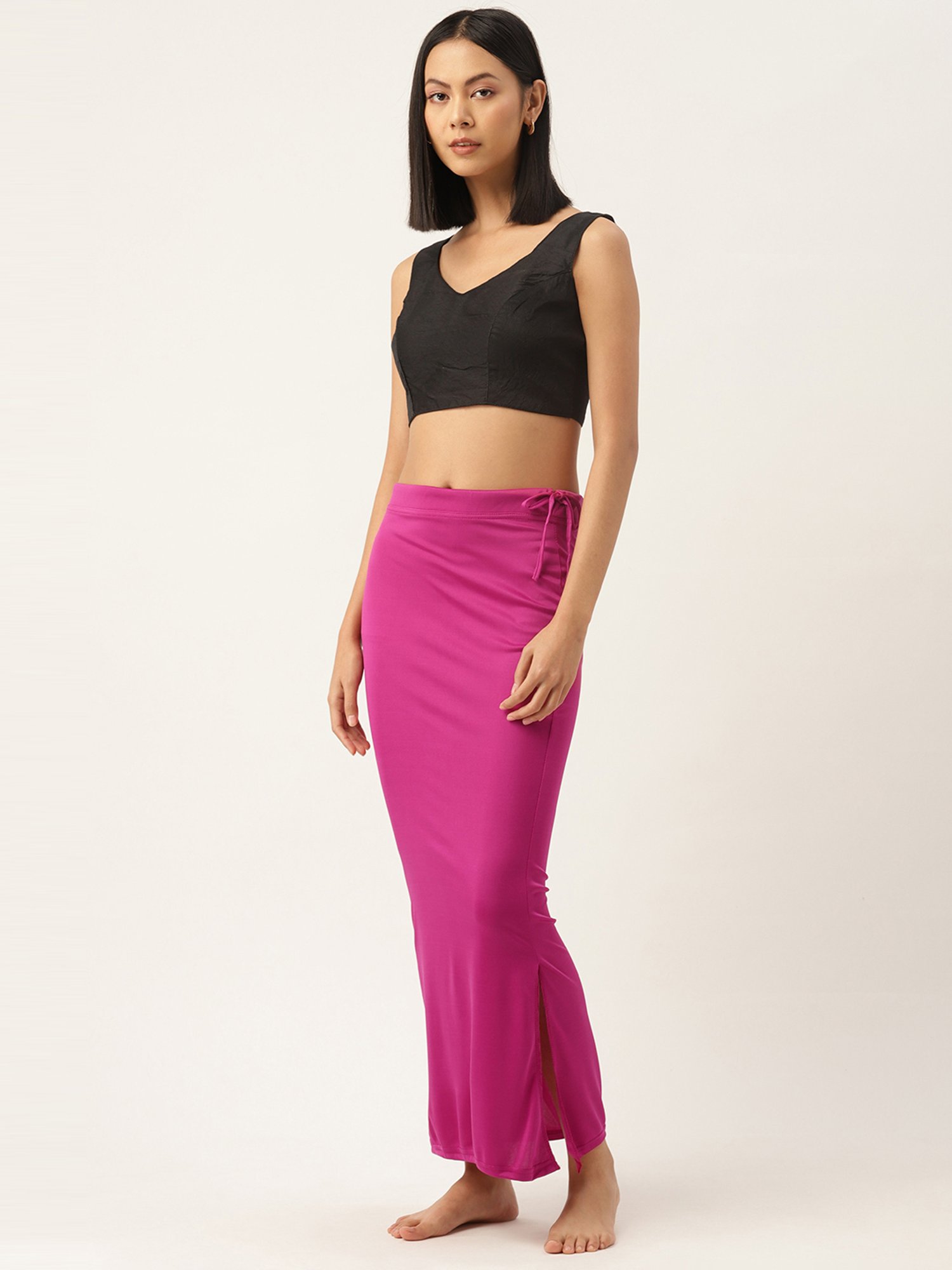 Ms.Lingies Pink Plain Saree Shapewear