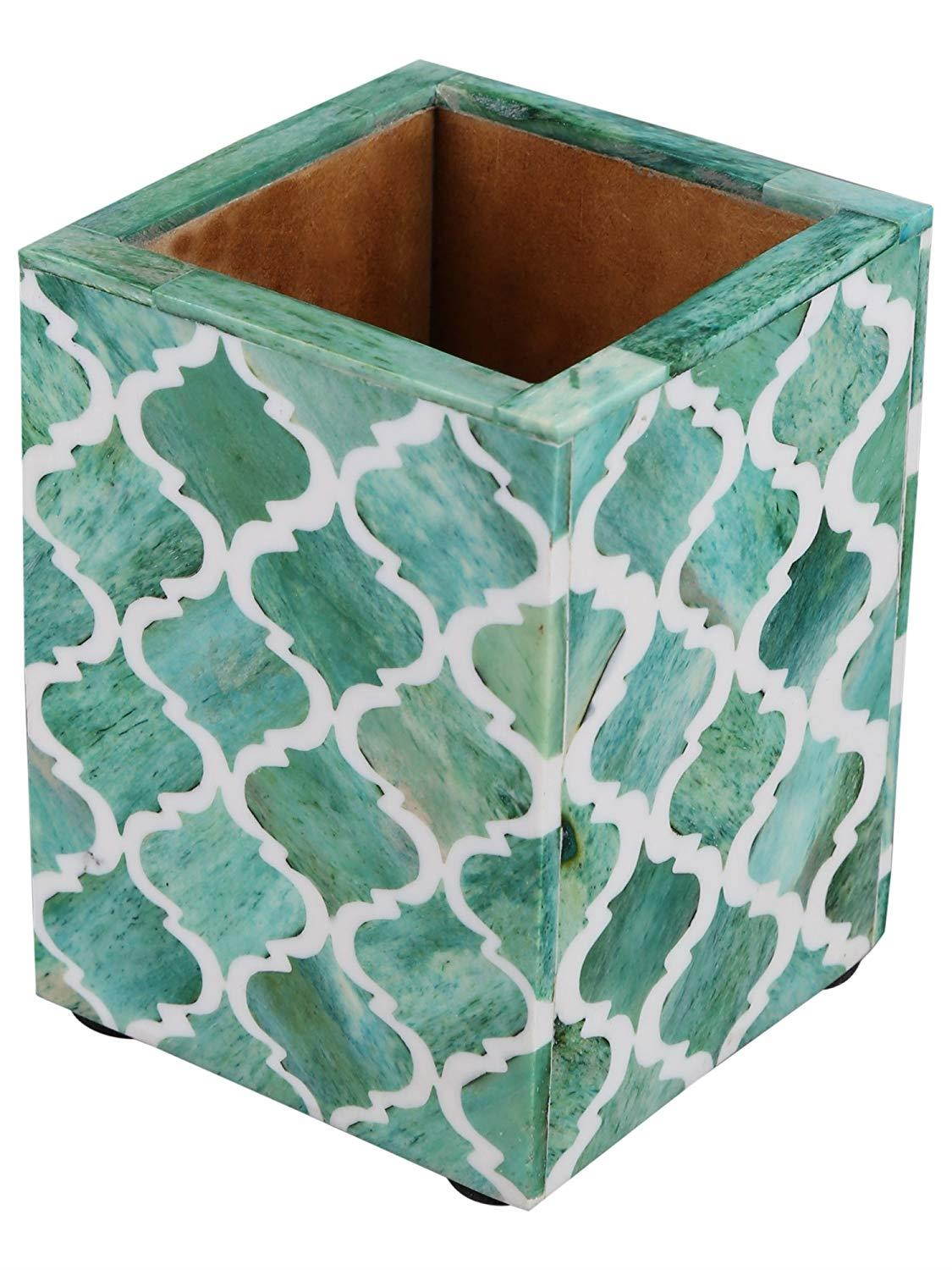 Moroccan & Moorish Art Inspired Desktop Pen & Pencil Holder Cups Office Supplies Organizer Caddy from Handicrafts Home (4x3x4 Inches, Green)