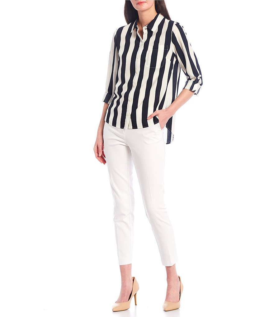 Tommy Hilfiger V-Neck Long Sleeve Printed Button Front Blouse