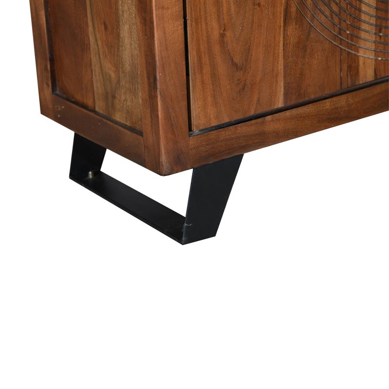 32" 2 Door Wooden Accent Storage Cabinet with Engraved Circular Design Brown - The Urban Port