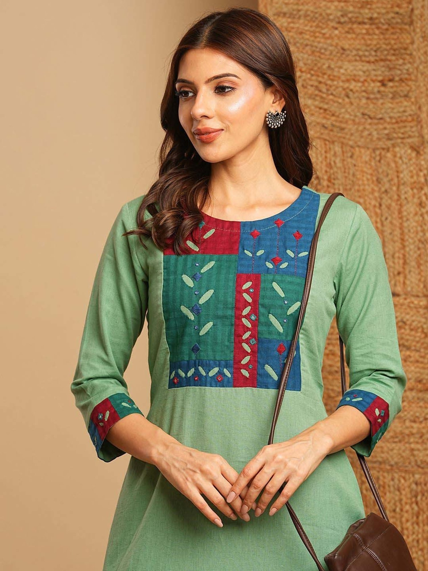 Kami Kubi Green Cotton Embroidered A Line Kurta