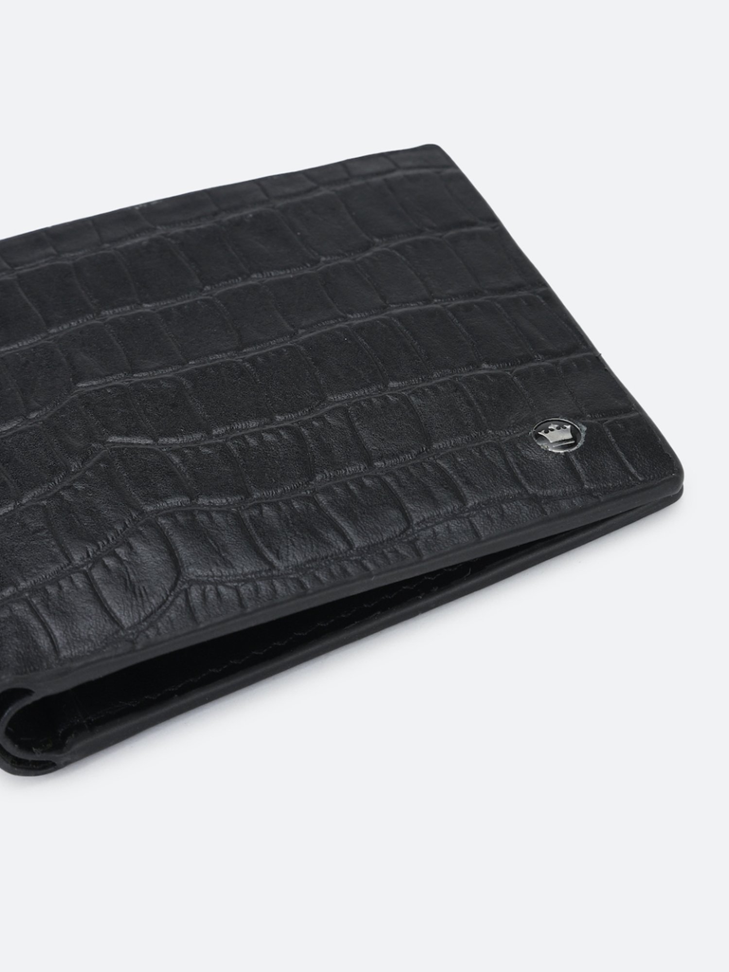 Louis Philippe Black Leather Textured Bi-Fold Wallet
