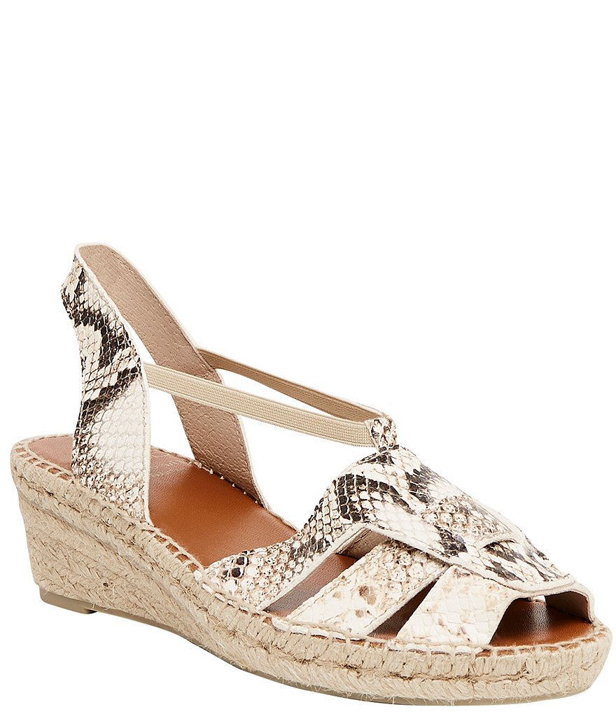 Andre Assous Dorit Snake Print Leather Espadrille Wedge Sandals