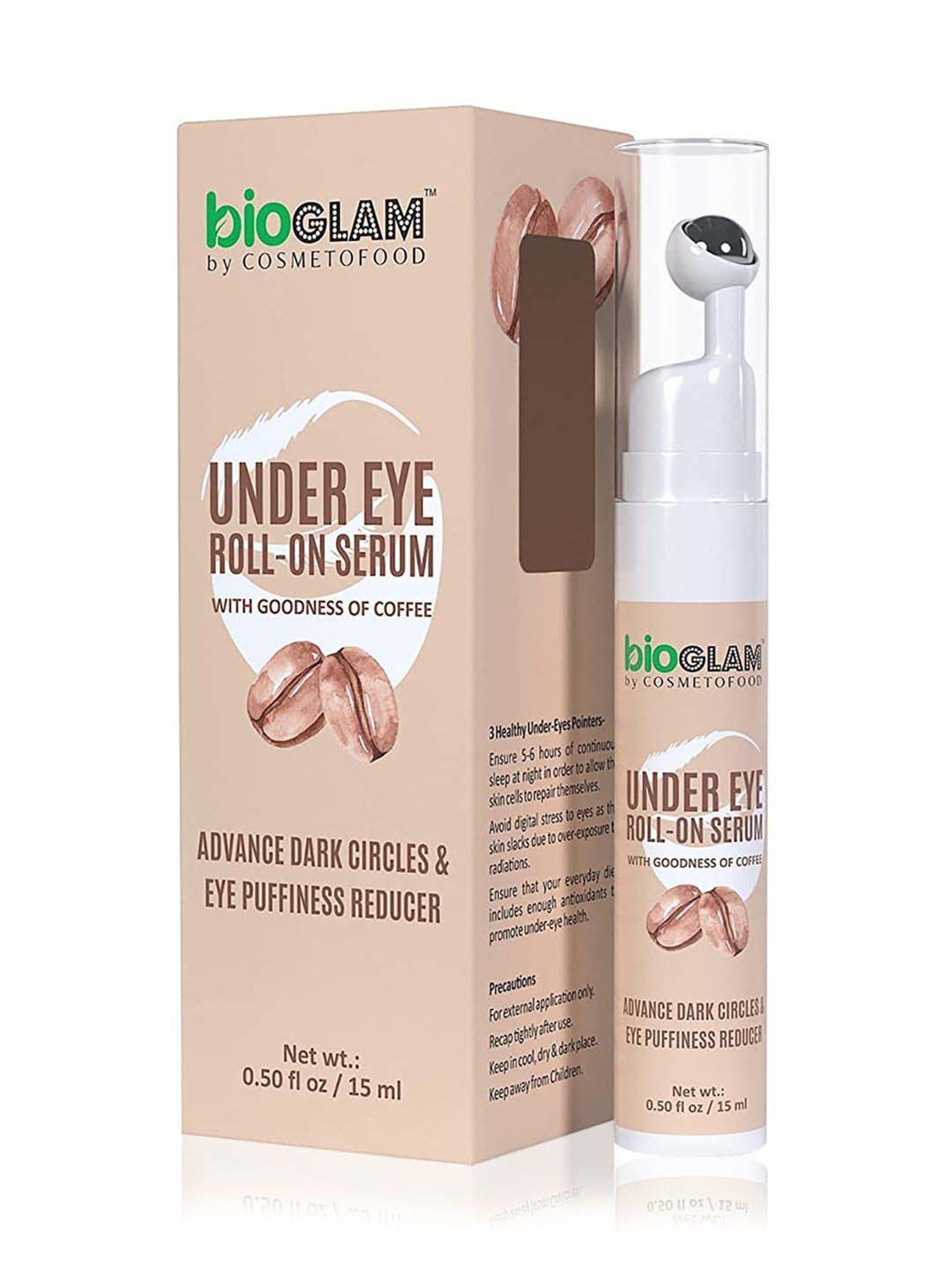 Cosmetofood Bioglam Under Eye Roll On Serum for Advance Dark Circles & Eye Puffiness Reducer - 15 ml