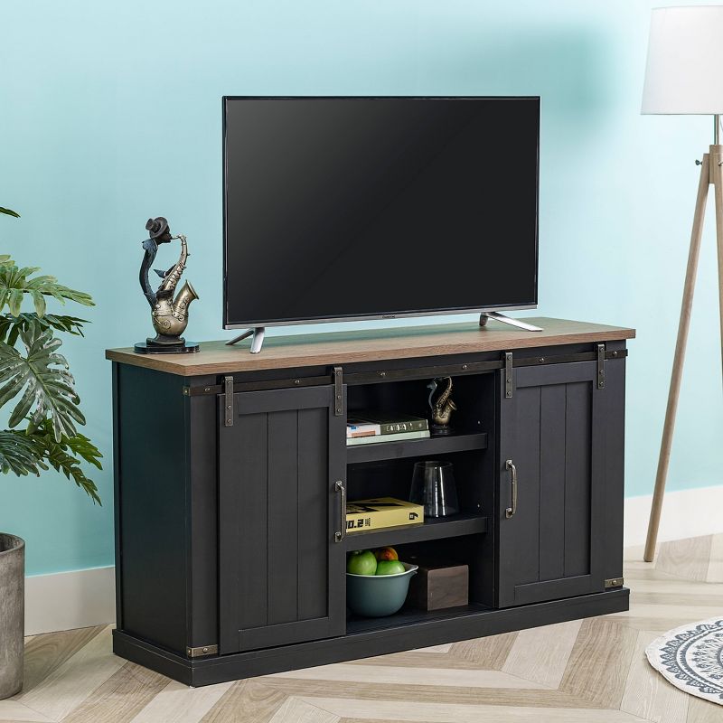 54" Sliding Doors TV Stand For TVs up to 60" Charcoal - Home Essentials