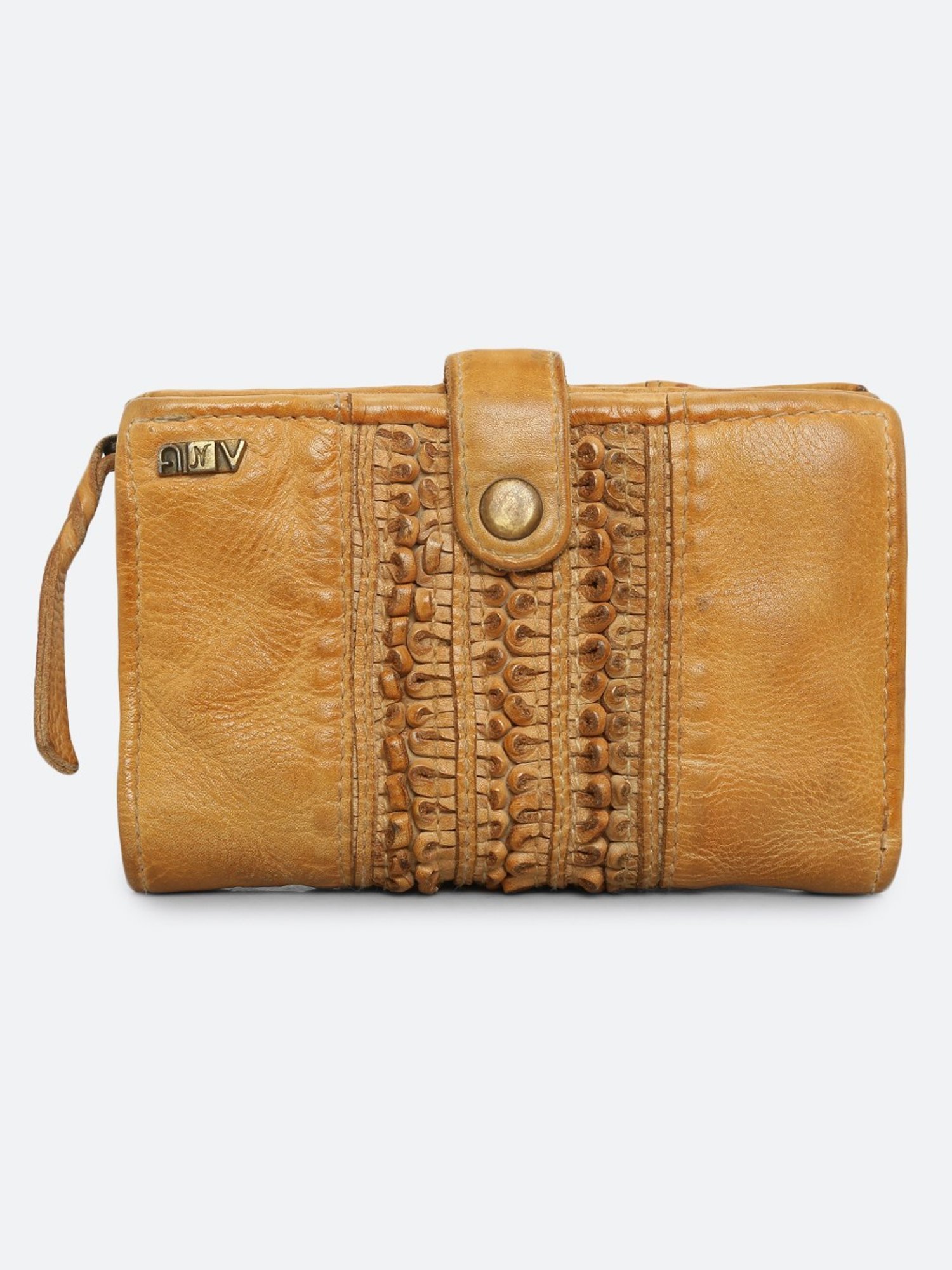 Art N Vintage Volga Mustard Yellow Leather Textured  Bi-Fold Wallet for Women