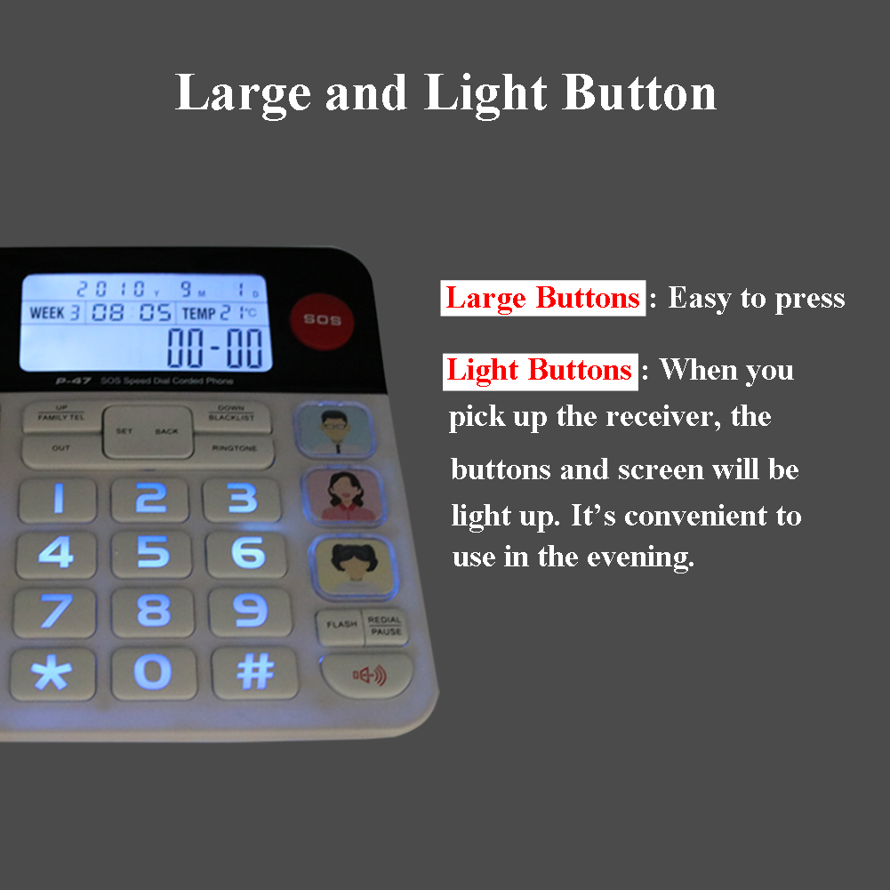 KerLiTar P047W Home Landline Phone with Caller ID Upgrade Corded Phone for Home with Luminous&Large Button/Clear Volume/SOS Emergency Button/Speed Dial Memory/Blacklist