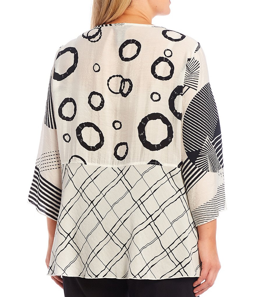 Ali Miles Plus Size Mixed Geometric Print Scoop Neck 3/4 Sleeve Tunic
