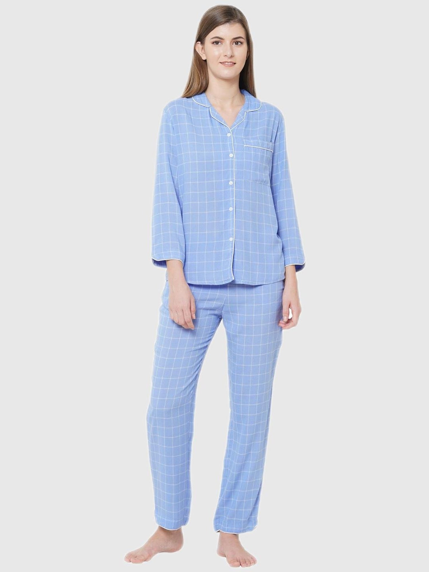 Mystere Paris Blue Checks Pajama Set