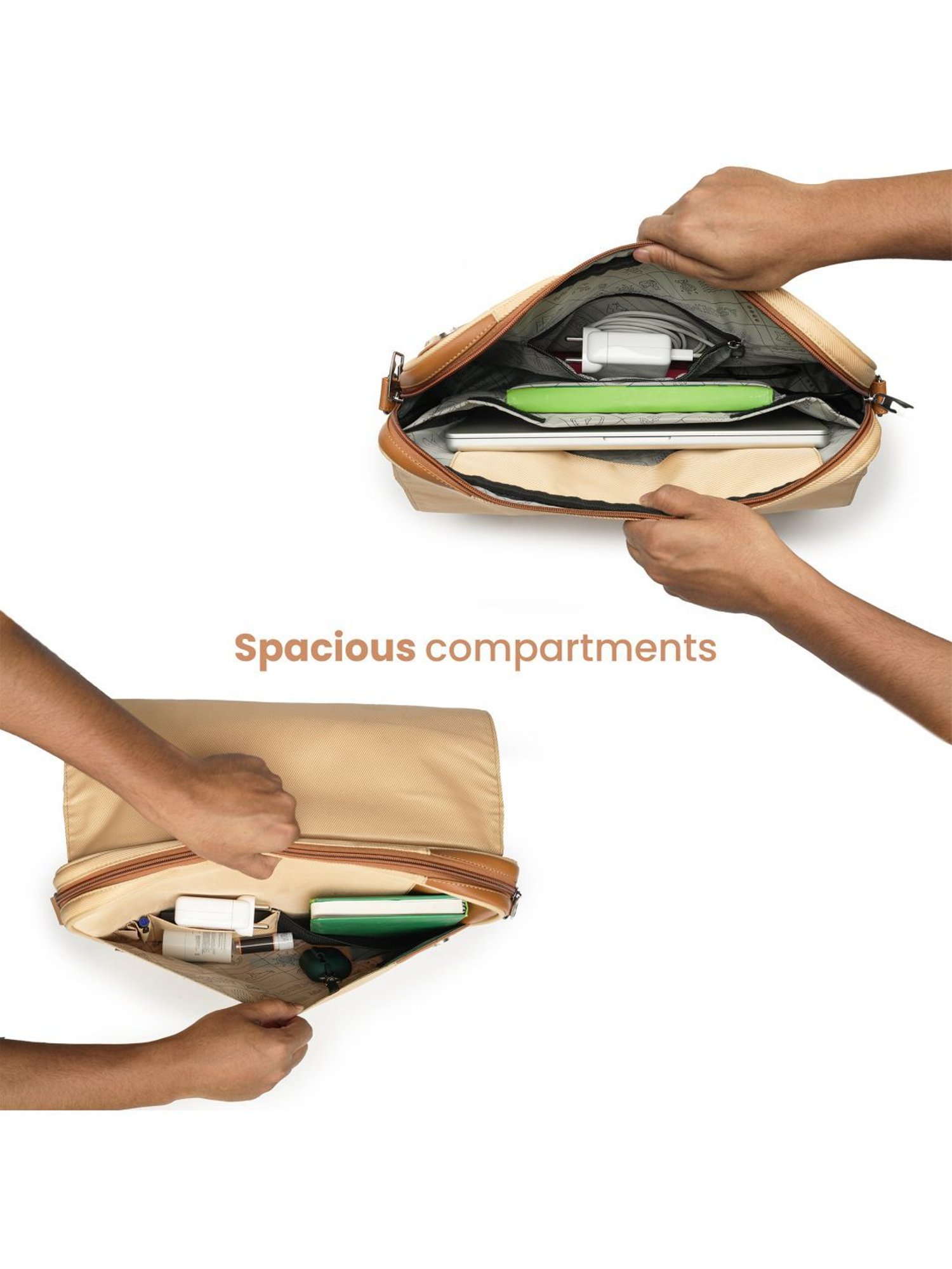 Assembly Beige Medium Laptop Messenger Bag with USB Charging Port