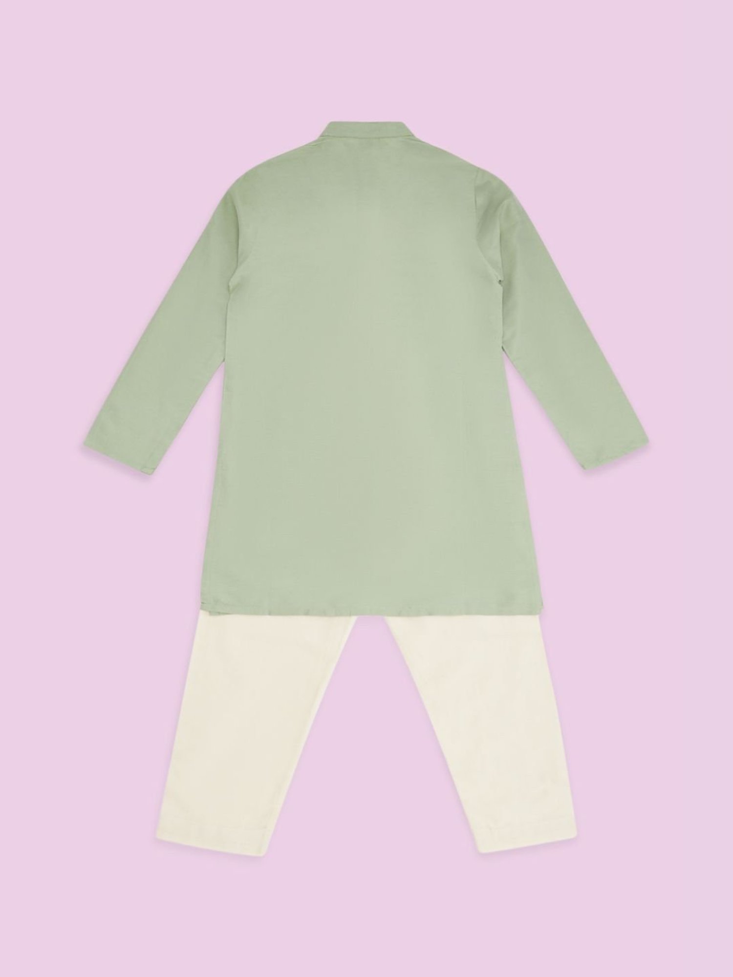 Indus Route by Pantaloons Kids Mint Green & White Embroidered Full Sleeves Kurta Set
