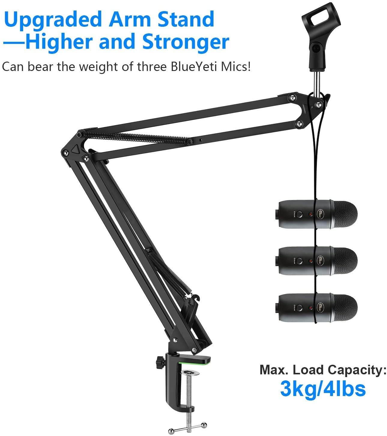 Microphone Arm Stand,Adjustable Suspension Boom Scissor Mic Stand with Filter, 3/8" to 5/8" Adapter, Mic Clip
