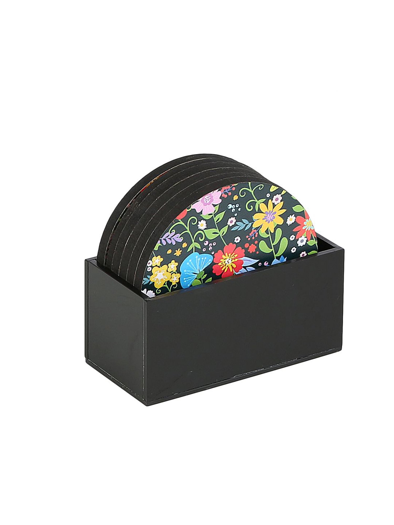Crayton Floral Printed MDF Coaster with Holder - Set of 6