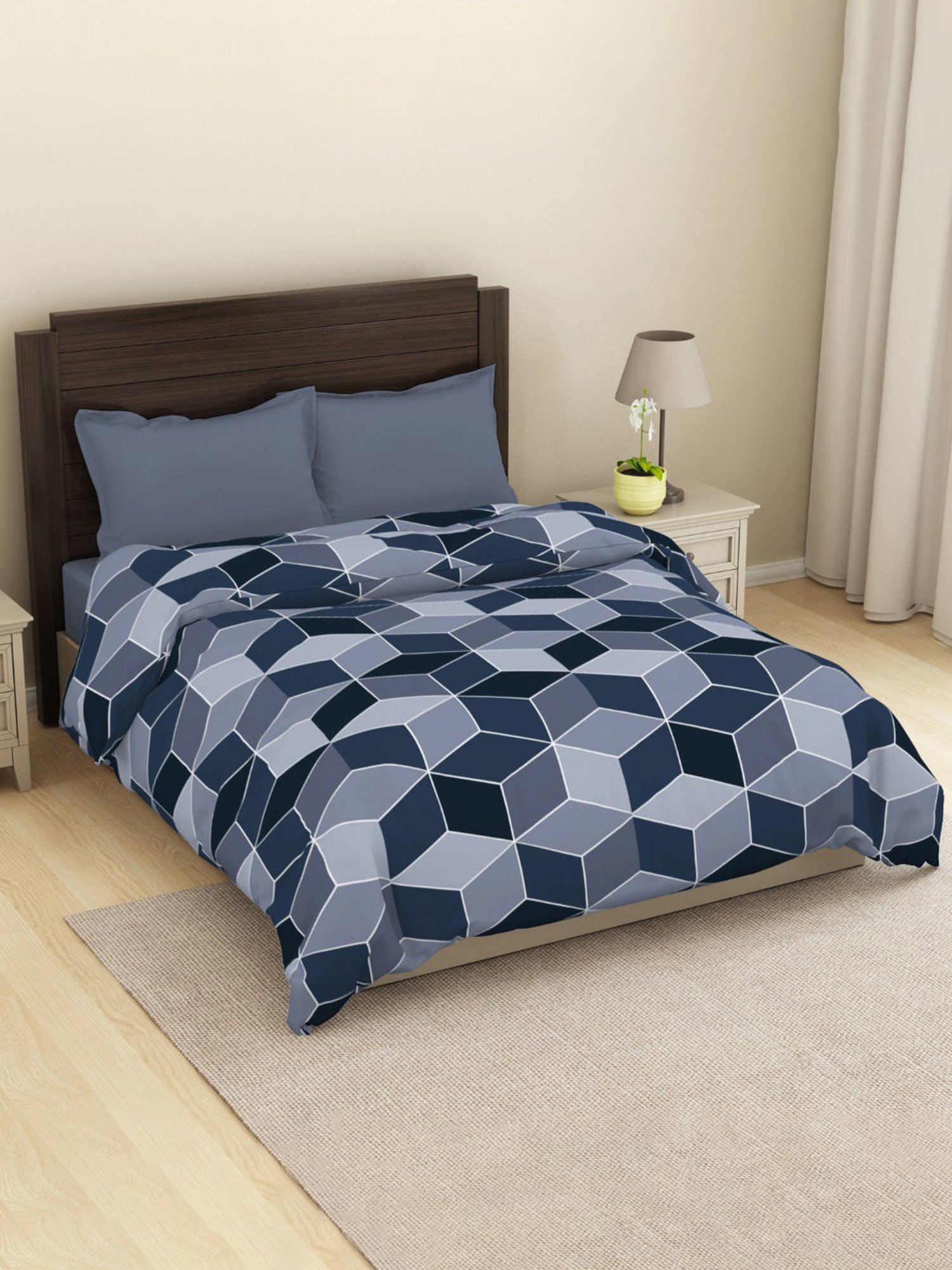 Welspun Geometric Blue 144 TC Microfiber Double Dohar