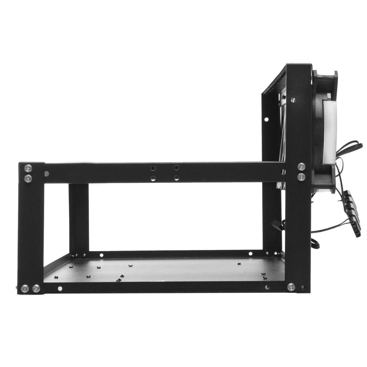 GPU Mining Rig Aluminum Stackable Case + 4 Red Fans Open Air Frame -