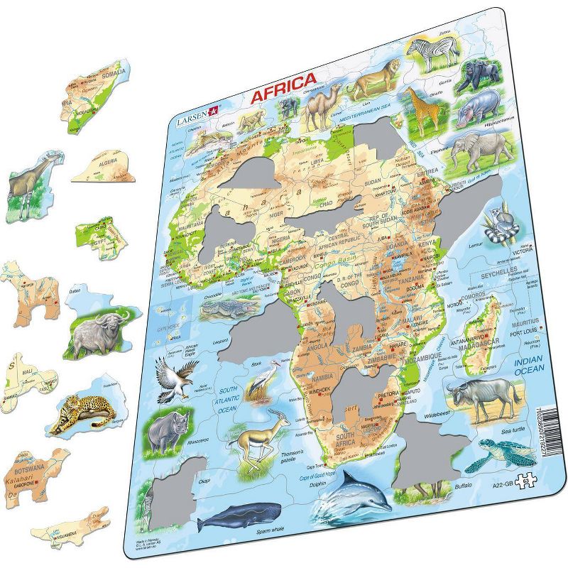 Larsen Puzzles Africa Map with Animals Kids Jigsaw Puzzle - 63pc
