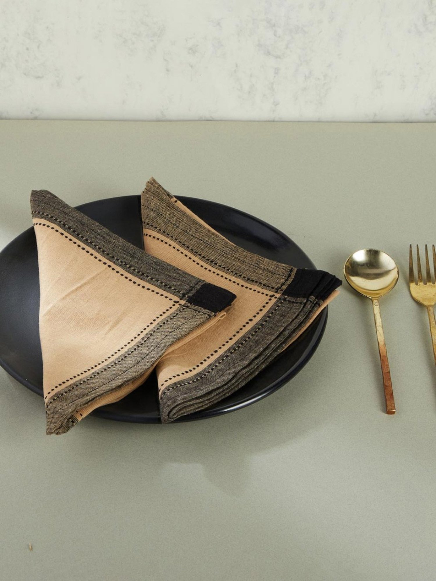 Fabindia Beige & Black Cotton 92 TC 125 GSM Tanka Napkin - Set of 6