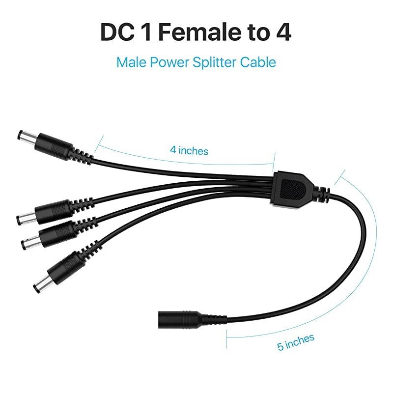 DC 1 Female to 4 Male Output Power Splitter Cable CordY Splitter Adapter Wire4 Way YCable 55mm x 21mm  for CCTV Cameras DVR LED Light Strip