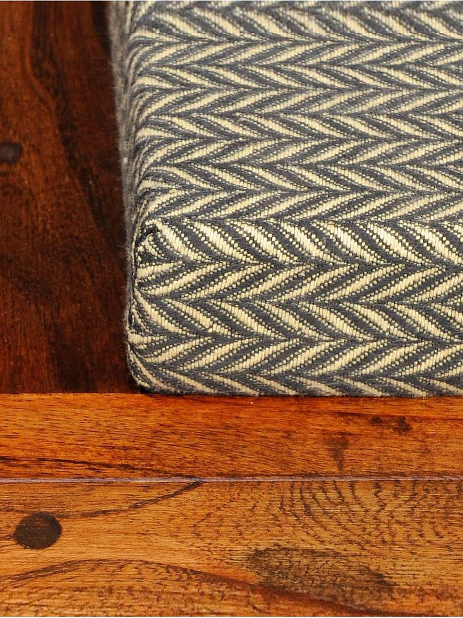 Fabindia Home Home Brown & Beige Wood Bench with Durrie