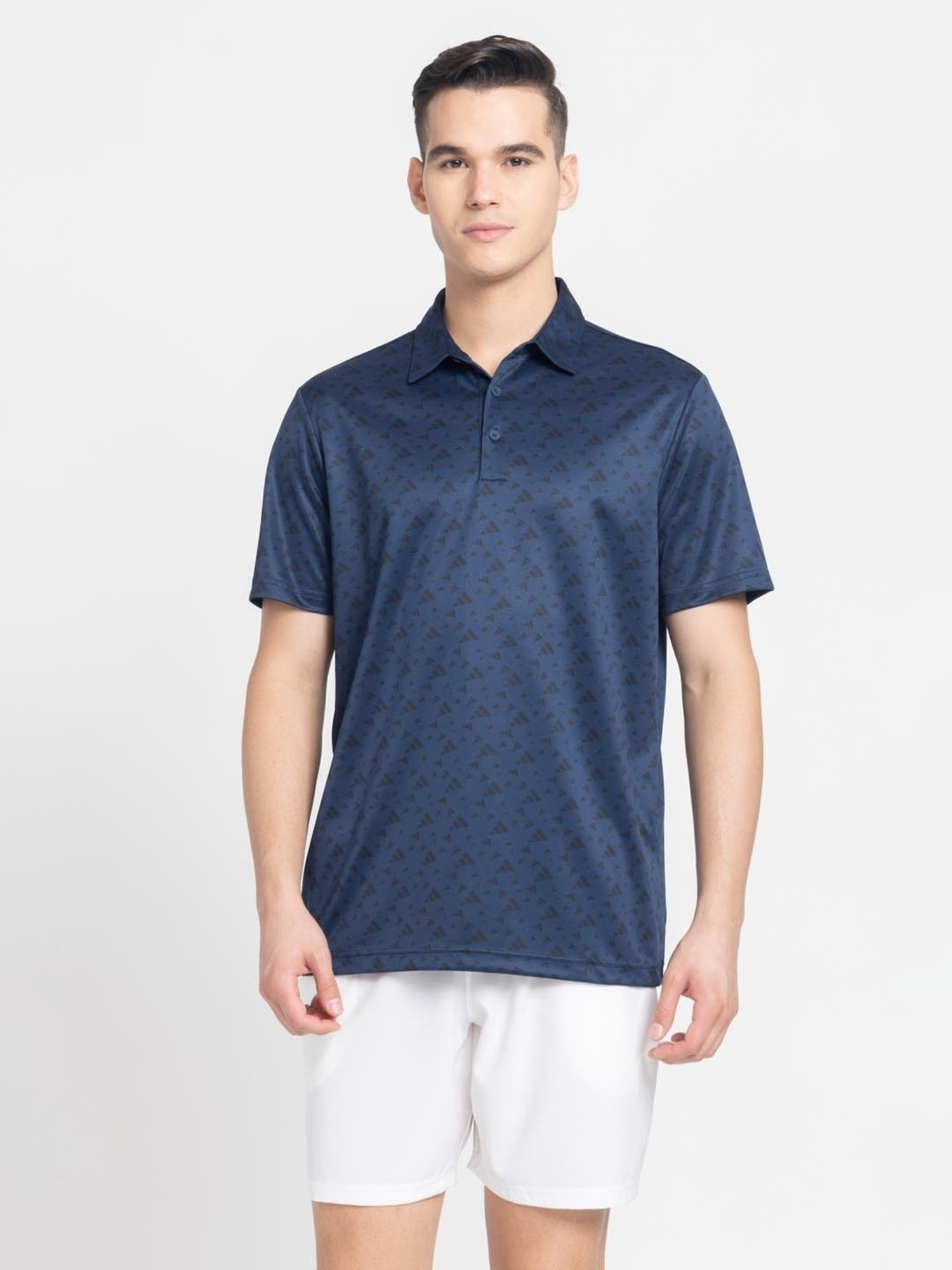 Adidas Blue Regular Fit Printed Sports Polo