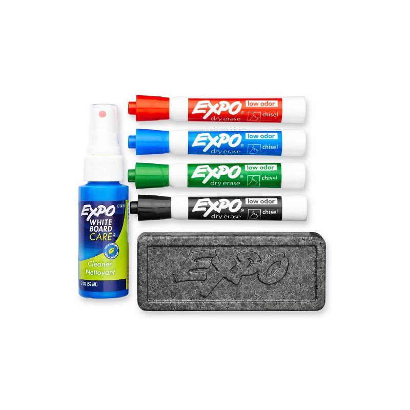 Expo 6pk Dry Erase Marker Starter Set with Eraser, Cleaner Chisel Tip Multicolor