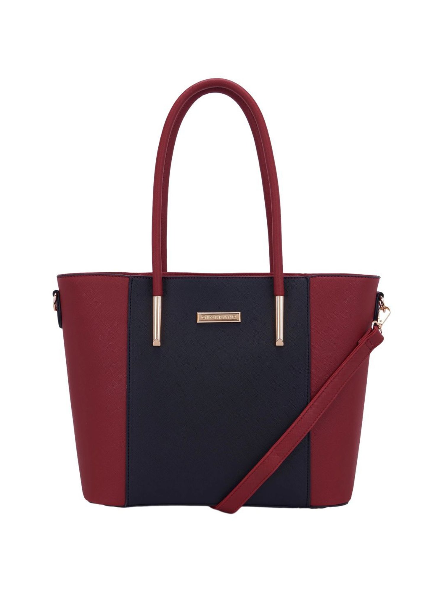 Giordano Red & Navy Blue Color Block Medium Tote Handbag