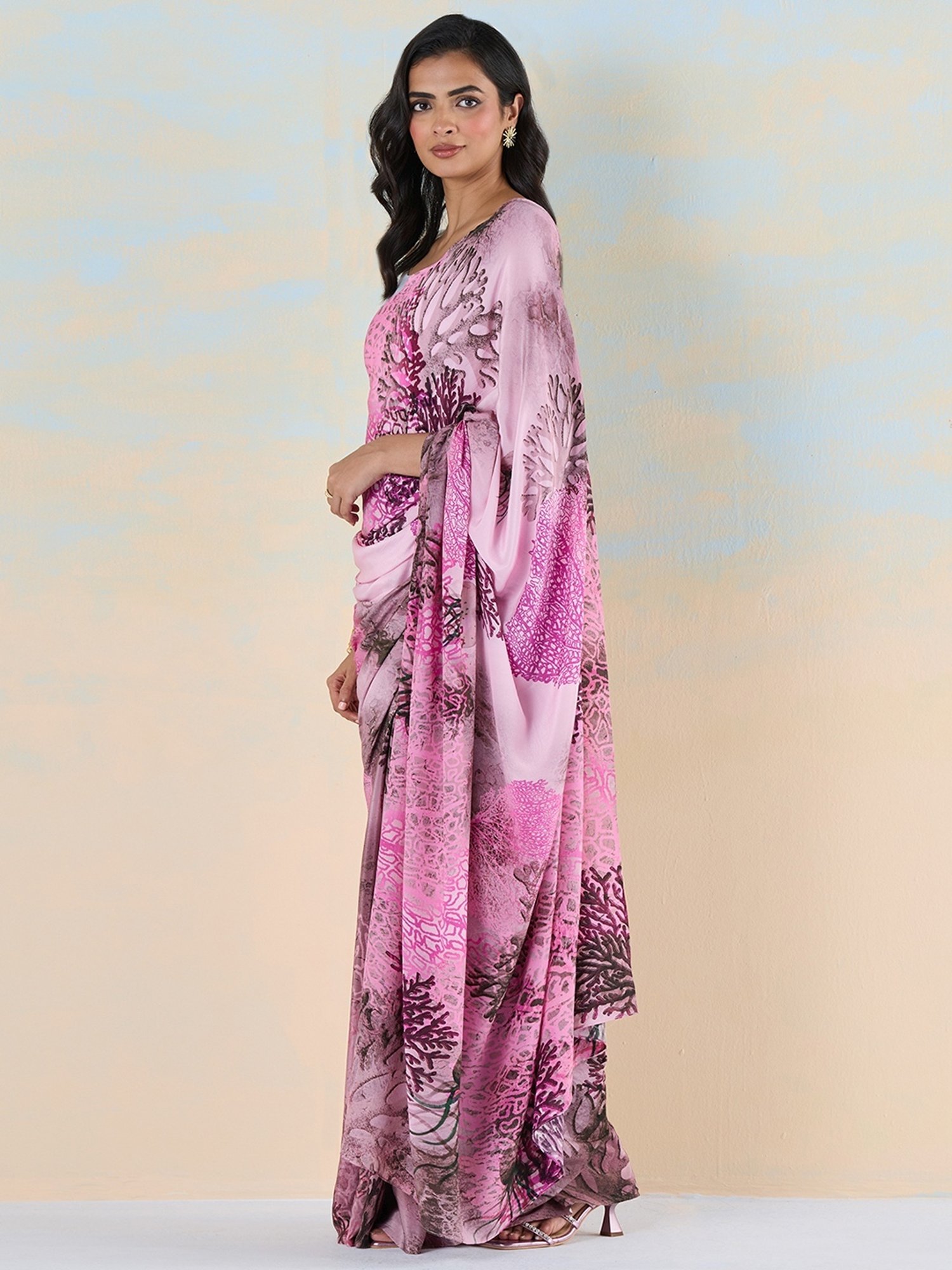 navyasa by liva Purple Printed Saree With Unstitched Blouse