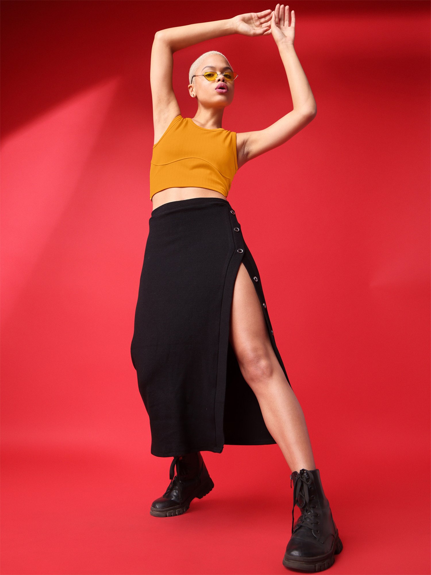 PURVAJA Yellow Regular Fit Crop Top