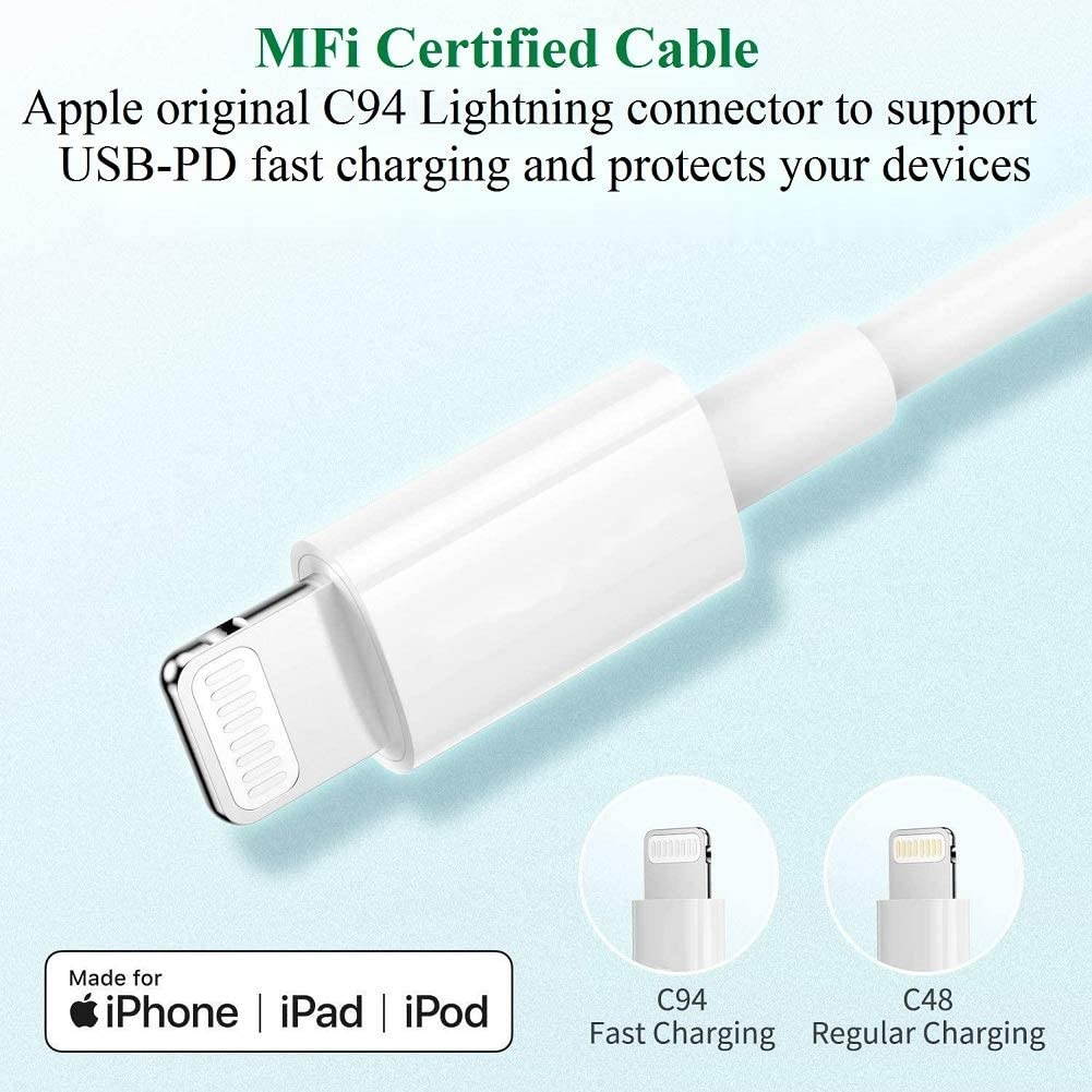 [Apple MFi Certified] iPhone Fast Charger 20W PD Type C Power Wall Charger Plug with 3.3ft USB C to Lightning Fast Charging Data Sync Cable Compatible with iPhone 12/12 Pro/11/XS/XR/X/8/SE/iPad