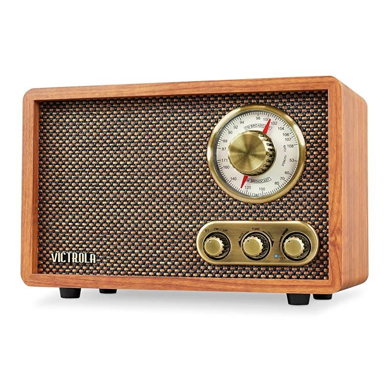 Retro Wood Bluetooth FM/AM Radio with Rotary Dial, Walnut