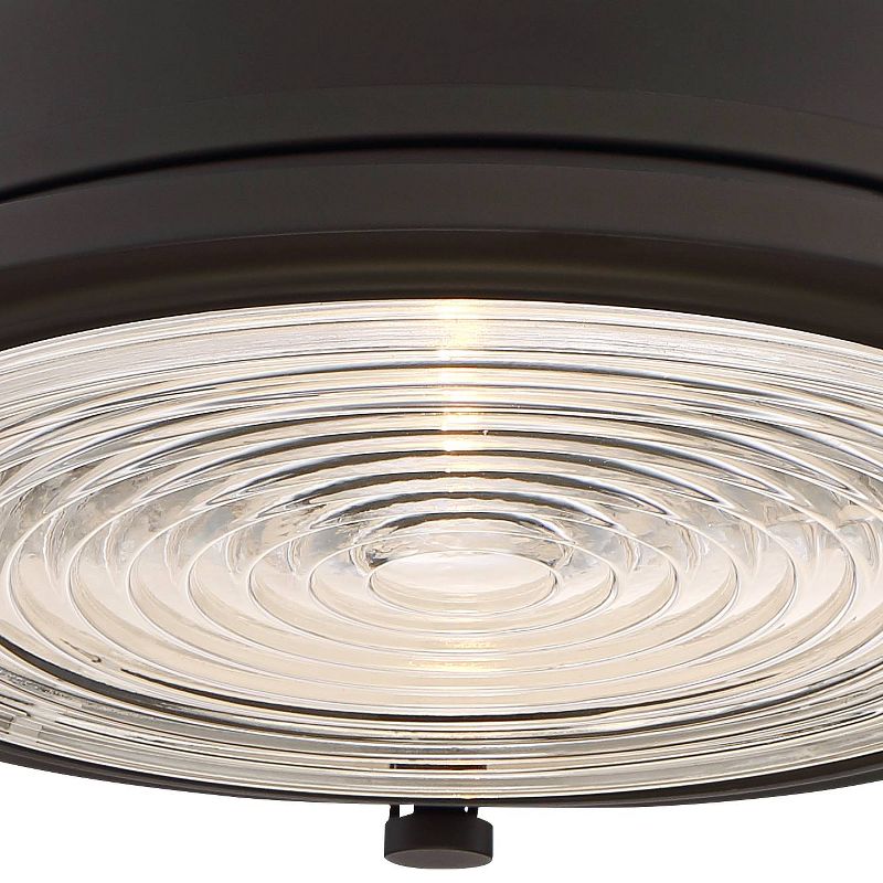 Possini Euro Design Industrial Ceiling Light Semi Flush Mount Fixture Bronze 11 3/4" Wide Clear Ribbed Glass for Bedroom Kitchen