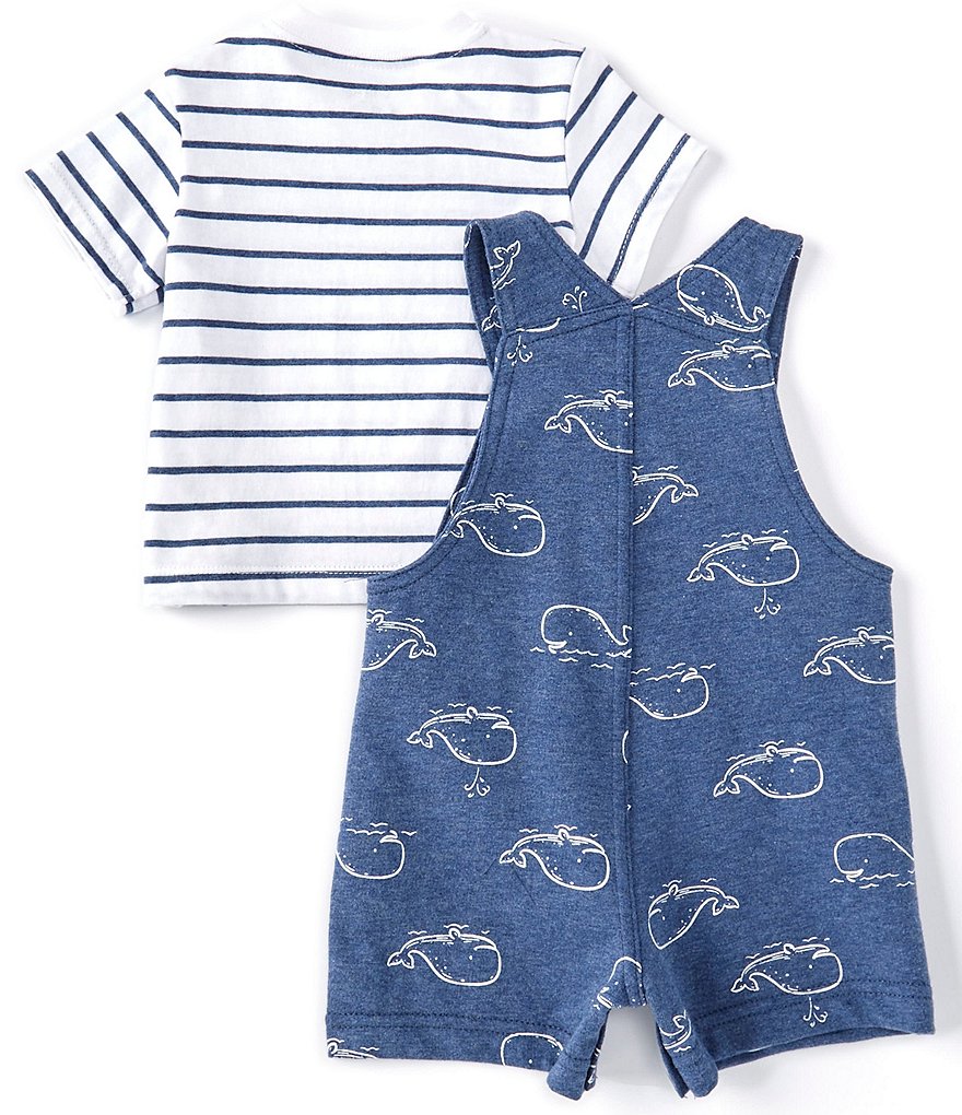 Little Me Baby Boys 3-12 Months Short-Sleeve Striped Tee & Whale-Print Shortall Set