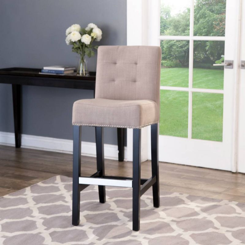 30" Linden Tufted Linen Barstool Beige - Abbyson Living