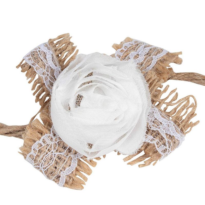 Genie Crafts 4-Count Burlap Fabric Flower Wrist Corsage for Wedding, Bridesmaids, DIY Arts and Crafts, 3.75 in