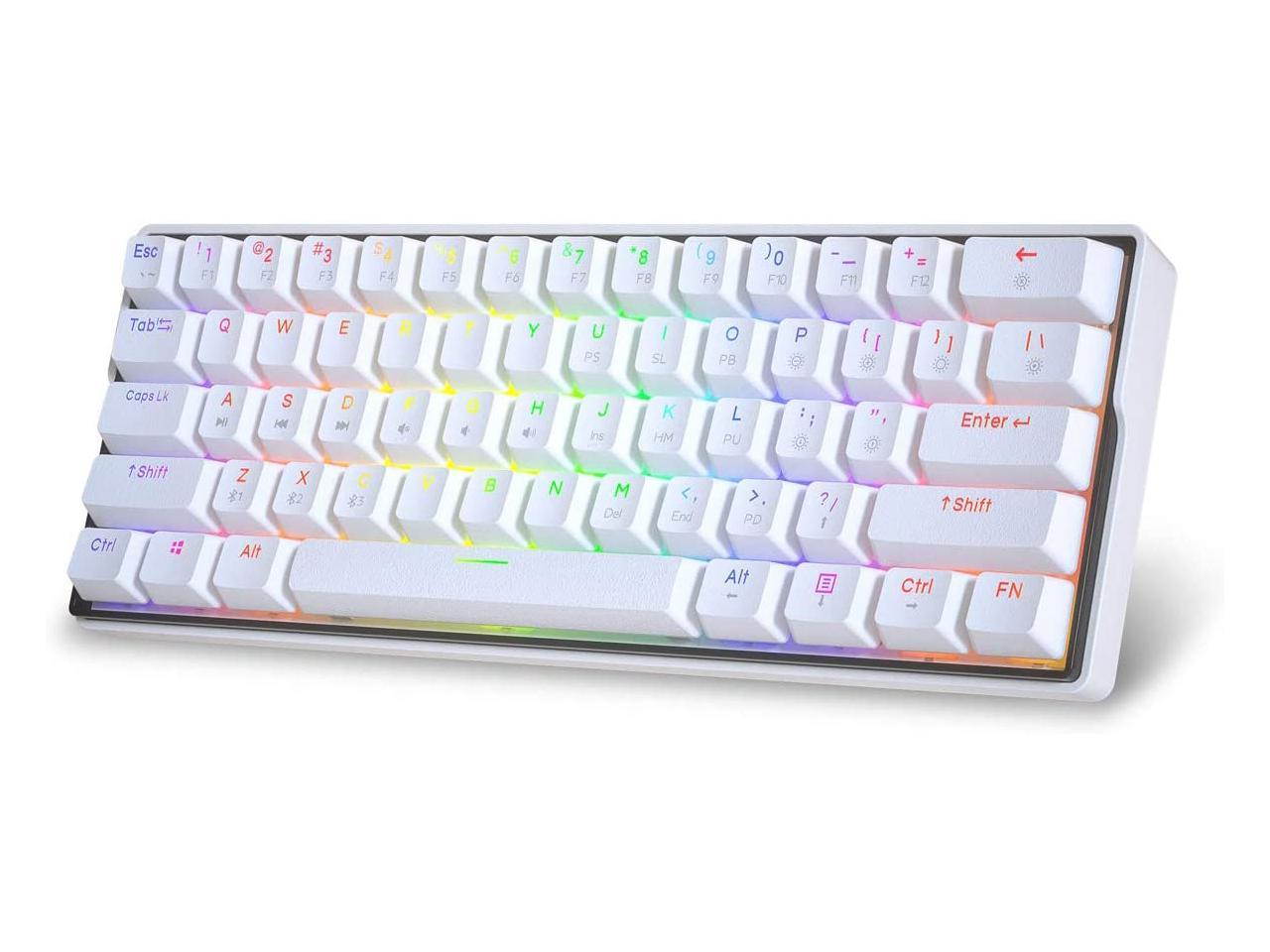 KEMOVE Snowfox Bluetooth 5.1 Wireless/Wired 60% Mechanical Keyboard - RGB Backlit 61 Keys Keyboard - Hot Swappable, PBT Keycap, Full Keys Programmable - White (Gateron Mechanical Switch)