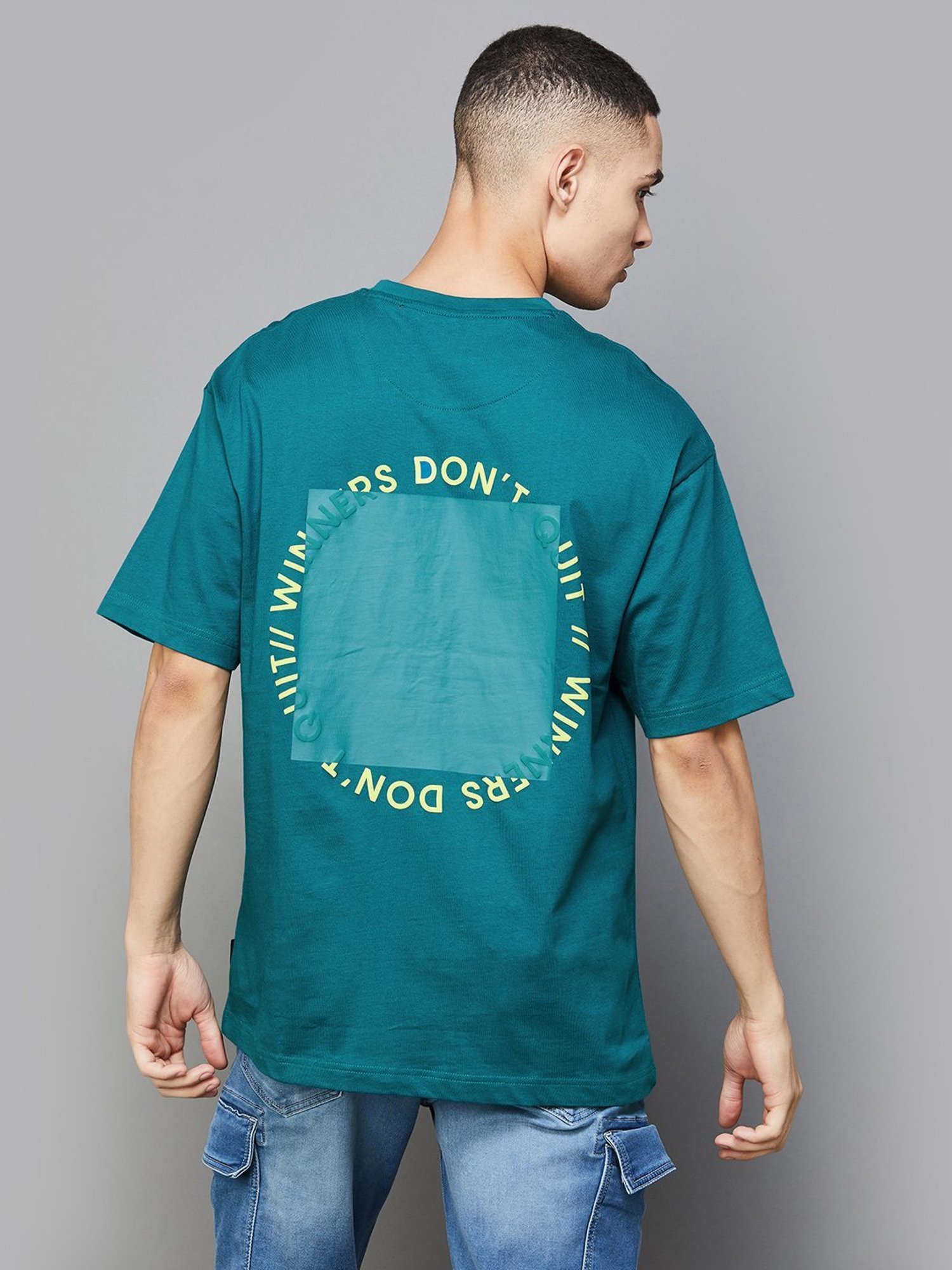 Bossini Teal Cotton Regular Fit Printed T-Shirt