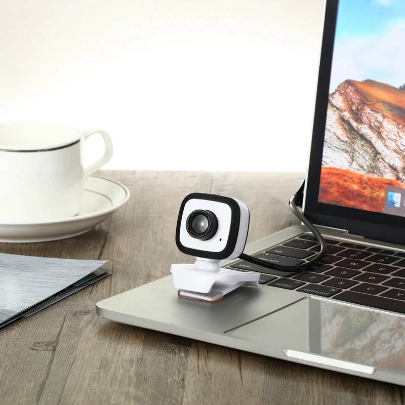 Webcam 480P HDWeb Camera with Built-in HD Microphone USB Plug Play Web Cam Widesn Video White