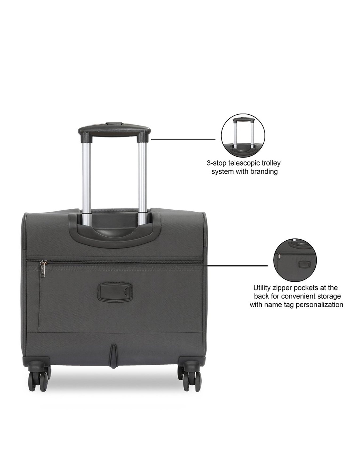 TOMMY HILFIGER Illinois Grey 8 Wheels Small Soft Cabin Trolley Bag 44 cm