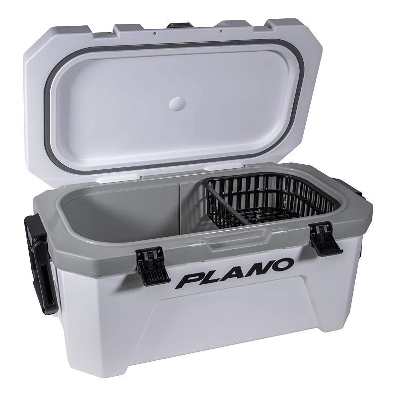 Plano Frost 32 Quart Heavy Duty Cooler with Built In Bottle Opener, Cutting Board, and Removable Dry Basket for Camping, Tailgating, Outdoor Events