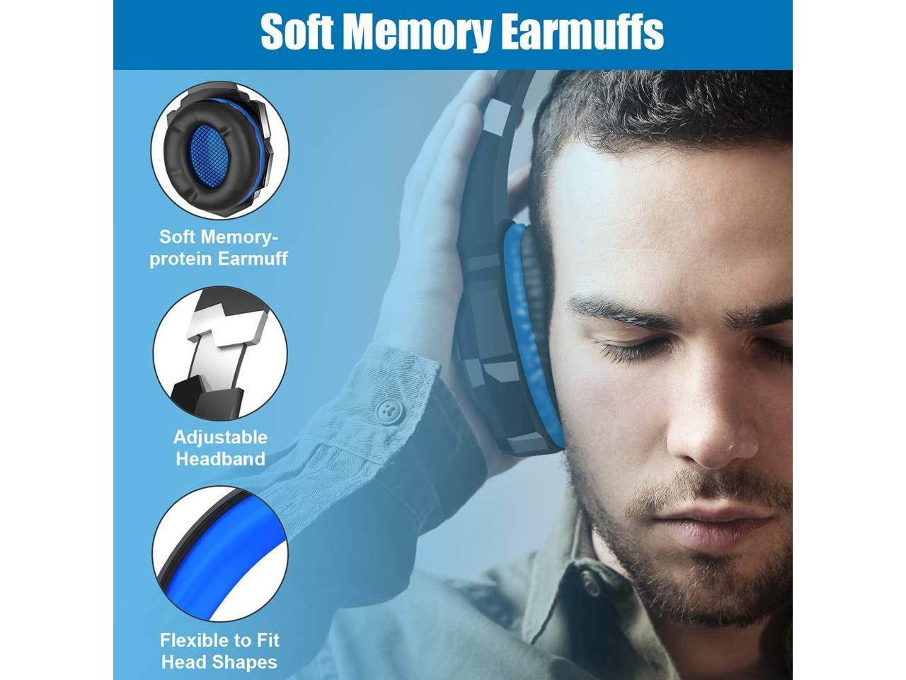 BENGOO G9000 Stereo Headset for PS4, PC, Xbox One Controller, Noise Cancelling Over Ear Headphones with Mic, LED Light, Bass Surround, Soft Memory Earmuffs for Laptop Mac Nintendo Switch Games