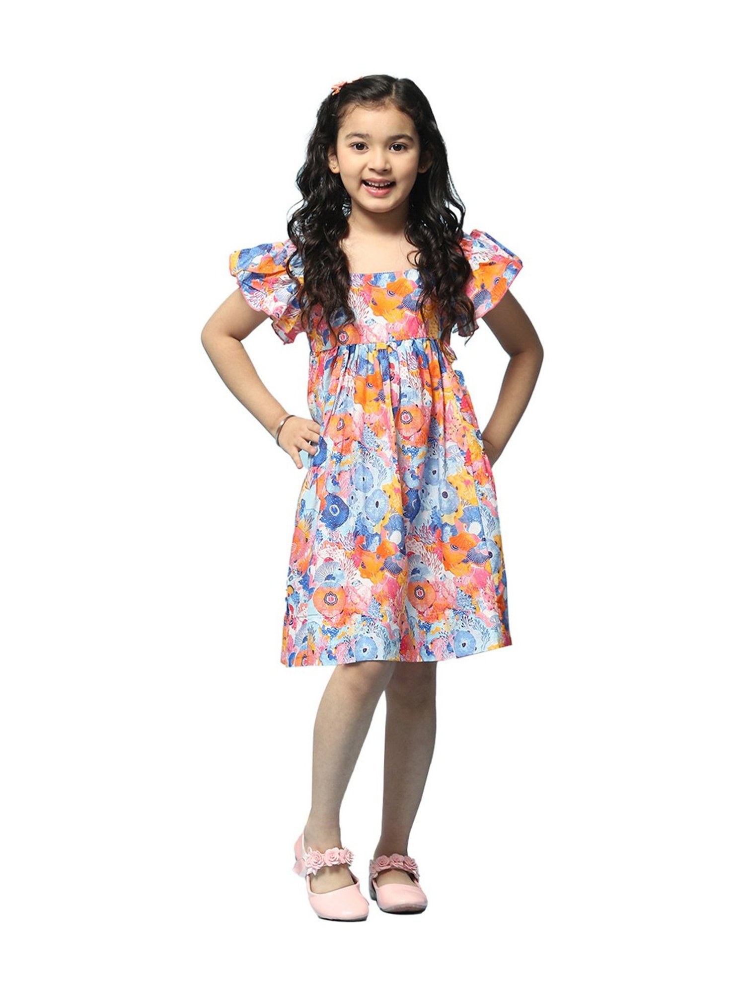 BIBA Girls Kids Multicolor Cotton Printed Dress