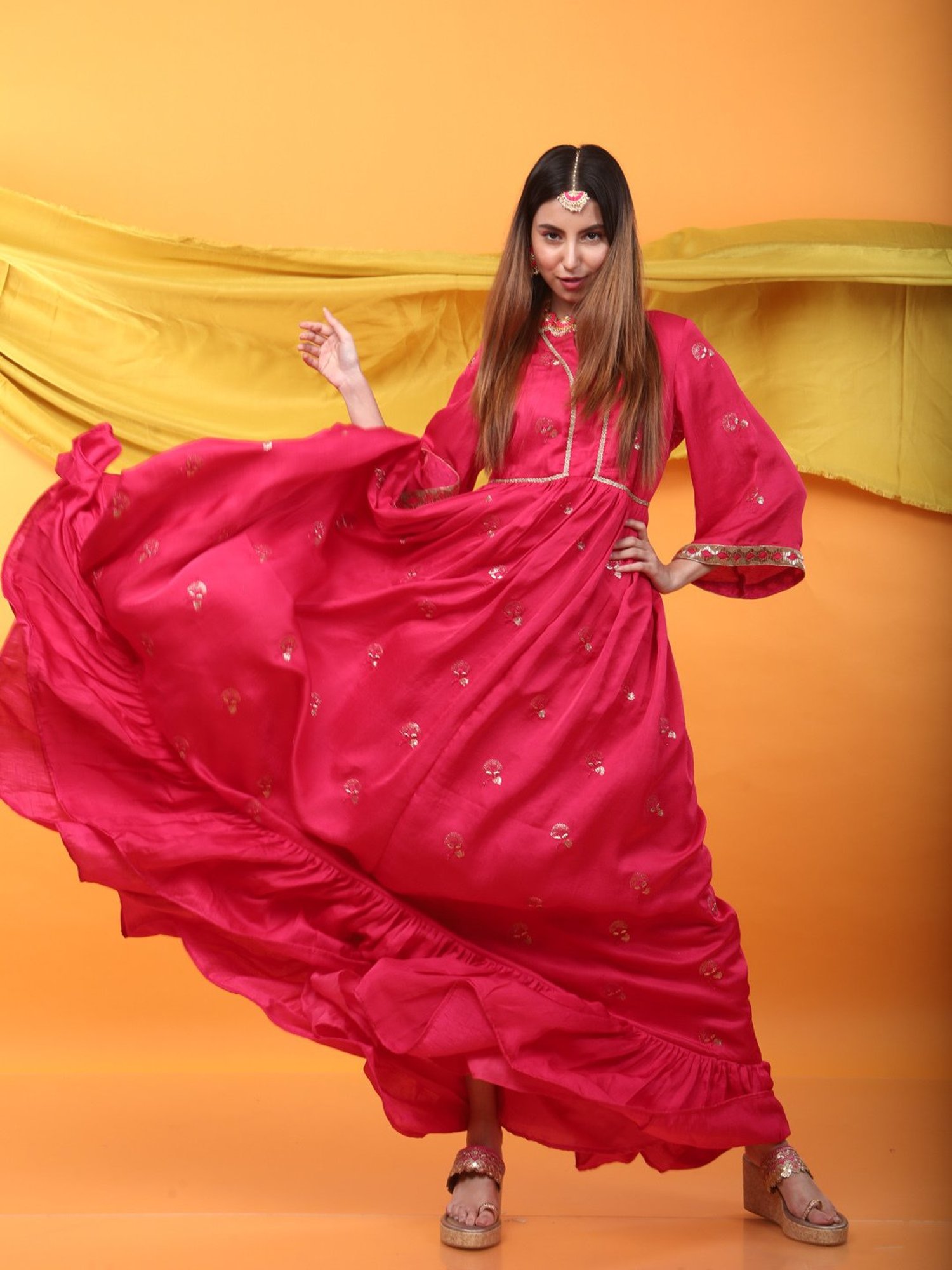 Monk & Mei Zunera Kurta-Fuchsia Pink