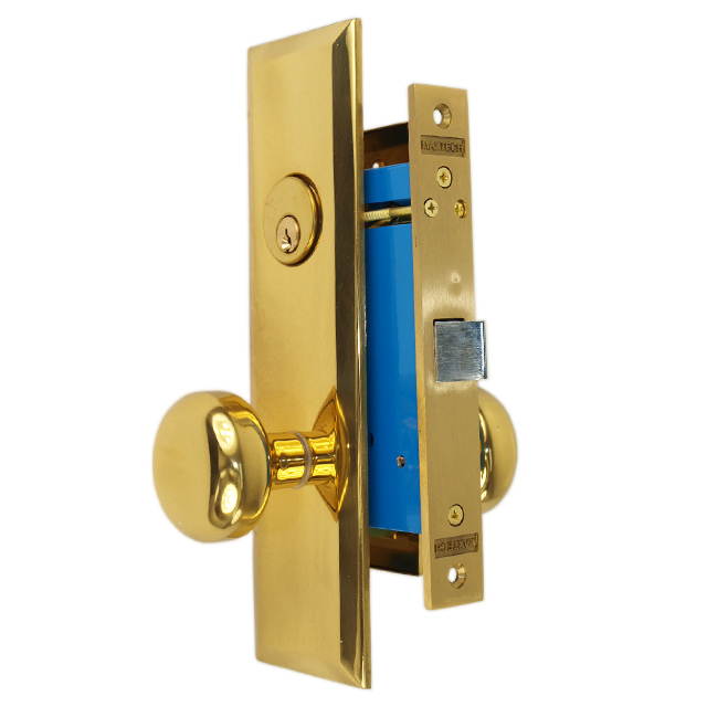 Maxtech (Like Marks 114DW) Polished Brass Left Hand Heavy Duty Mortise Lock Knob Vestibule Function Always Locked Storeroom Latch Only Lockset, Screwless Knobs Thru Bolted Lock Set