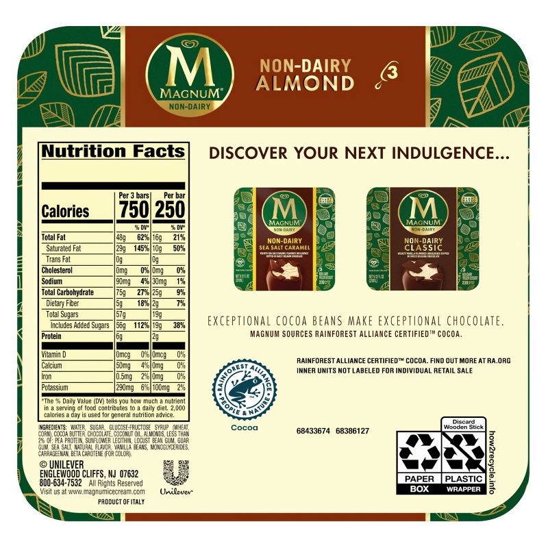 Magnum Non-Dairy Vegan Frozen Dessert Almond Ice Cream Bar - 3ct