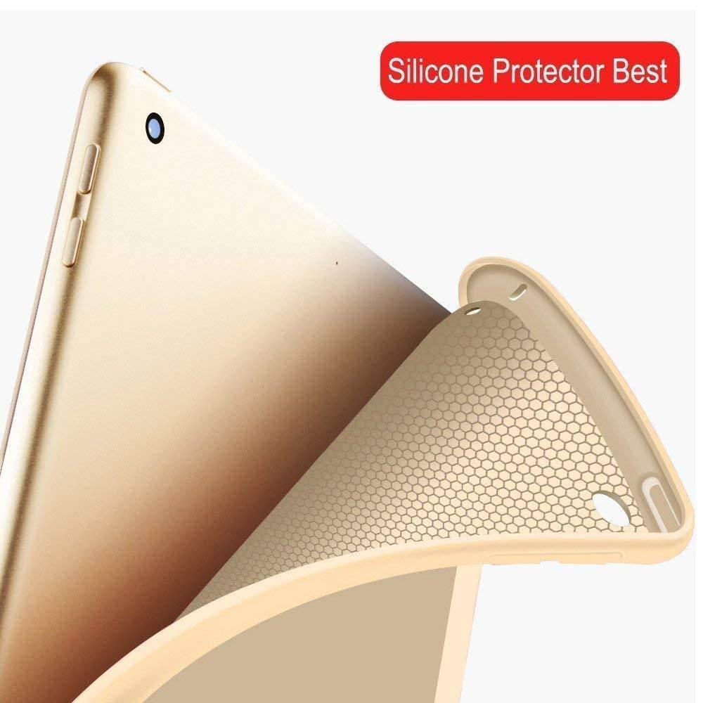 iPad Air 1st Gen 2013 9.7 Inch Case Soft Silicone Back (?For Extra Shock Protection) TriFold Ultra Slim Smart Cover Auto Sleep / Wake, Multi-Angle Stand [iPad Air 1st Gen 9.7&rdquo;]? Soft Back - Gold