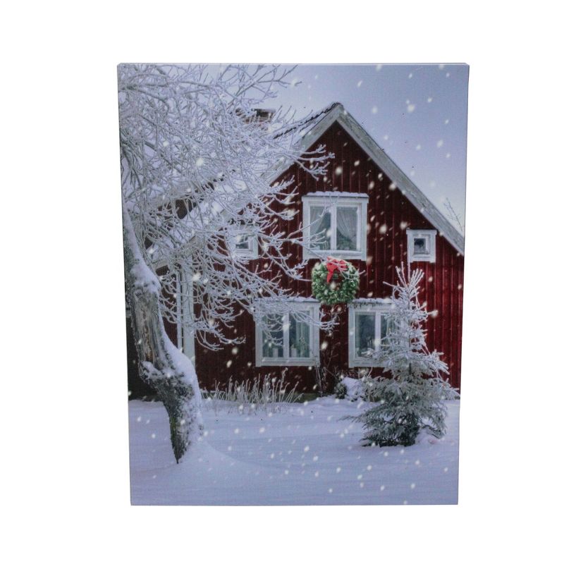 Northlight LED Fiber Optic Lighted Red Snowy Barn House Christmas Wall Art 15.75" x 12"