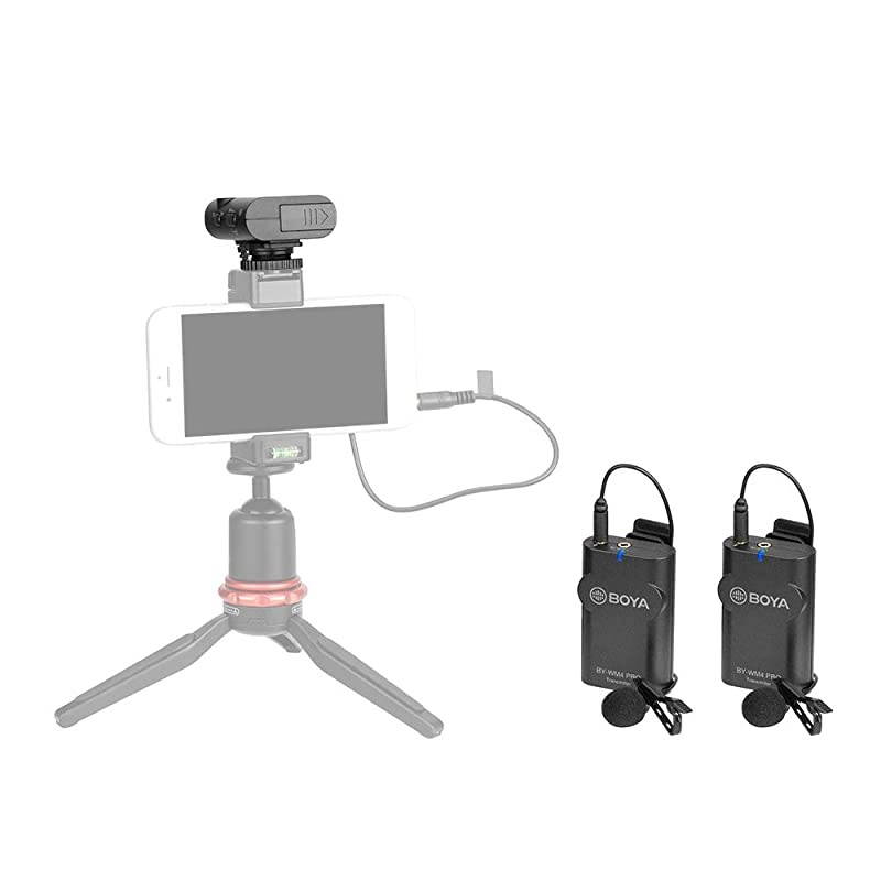 by-WM4 Pro K2 2.4G Wireless Microphone System(Dual Transmitters + One Receiver) with Hard Case Compatible with DSLR Camera Camcorder Smartphone PC Tablet Sound Audio Recording Interview